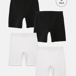 Mackly Pack Of 4 Cotton Elastane Solid Inner Shorts - Black & White-image-2