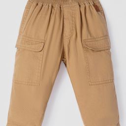Little Kangaroos Cotton Woven Full Length Trouser With Bear Patch - Tan-picture-41