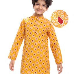 Pine Kids Cotton Woven Full Sleeves Kurta with Floral Print - Mustard Yellow-picture-49