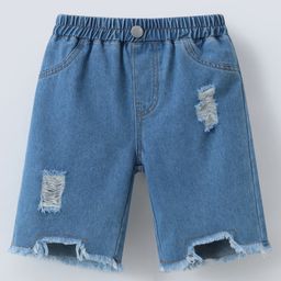 Mark & Mia Cotton Distressed Washed Shorts - Blue-image-5