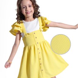 Hola Bonita Knit Solid Front Open Textured Dress & Sleeveless Inner Rib Tee - Yellow & White-image-74