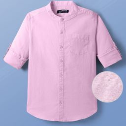 Pine Kids Linen Woven Full Sleeves Solid Colour Shirt With Mandarin Collar - Pink-image-63