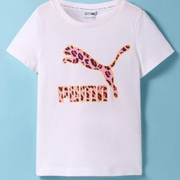 PUMA Cotton Knit Half Sleeves T-Shirt with Brand Logo Print - White-image-64