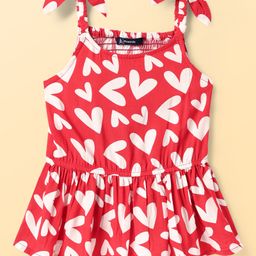 Babyhug Woven Sleeveless Top With Heart Print - Red-image-8