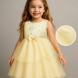 Babyhug Woven Sleeveless Party Dress with Floral & Bow Applique - Yellow-image-57