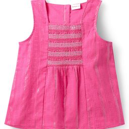 Babyhug Cotton Lurex Woven Sleeveless Smocked Top -Dark Pink-image-76