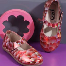 SHOES FOR JUNIORS Snake Scale Designed Mary Jane Ballerinas With Velcro Closure - Red-image-78