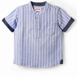 Babyhug 100% Cotton Half Sleeves Striped Shirt With Mandarin Collar - Blue-picture-30