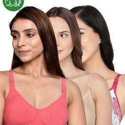 Inner Sense Organic Cotton Knit Pack Of 3 Solid & Floral Printed Antimicrobial Maternity Bras With Nursing Access - Multi Colour-picture-8