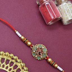 MEIRA JEWELLERY Artificial Stones Studded & Beaded Thread Rakhis With Rholi & Chawal-image-101