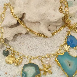 Evteraa Brass Gold-Plated Evetraa Waves of Wonder Agate Studded Necklace-picture-27