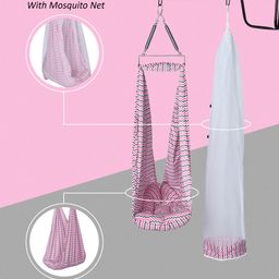 SafeChamp Meander Baby Swing Cradle With Mosquito Net, Pillow, Spring And Metal Window Cradle Hanger (Pink) image 3