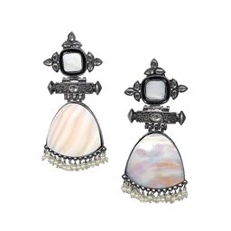 sangria SangriaSilver-Plated Artificial Beaded Contemporary Oxidised Drop Earrings-picture-30