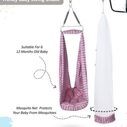 SafeChamp Meander Baby Swing Cradle With Mosquito Net, Pillow, Spring And Metal Window Cradle Hanger (Pink) image 5