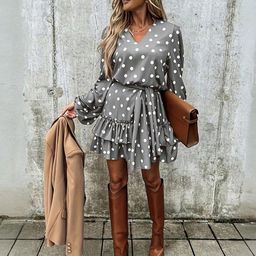 Blooming Tales Women Polka Dot Printed Bishop Sleeve Layered Blouson Dress-picture-11