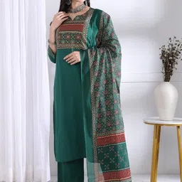 KALINI Teal Pure Cotton Kurta Sets-image-19