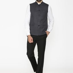 Wintage Men Charcoal Solid Nehru Jacket image 2