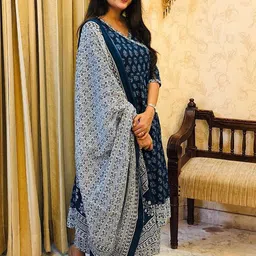 Moda Rapido Women Ethnic Motifs Printed Regular Kurta with Pyjamas & With Dupatta image 3