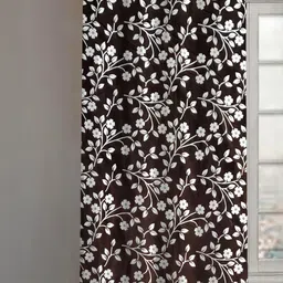 Lunar Days Brown Floral Printed Room Darkening Eyelet Ring Window Curtain-31
