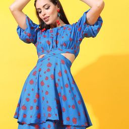 Tokyo Talkies Floral Printed Cut-Outs Fit & Flare Above Knee Dress-image-34