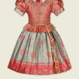 Girls Embroidered Puff Sleeve Fit and Flare Frock Dress-image-97