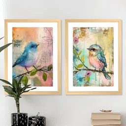 Art Street Blue & Brown 2 Piece Wood Birds and Animals Wall Paintings-image-59