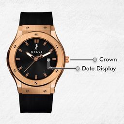 Sylvi Men Patterned Dial & Straps Analogue Multi Function Watch MTIC-Rose-Black image 3