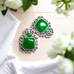 M55 Silver Plated Artificial Stones Studded Oxidised Square Studs-53