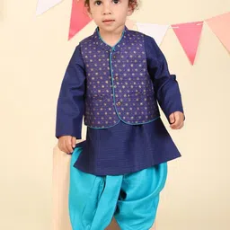 Fabindia Boys Round Neck Straight Kurta With Dhoti Pant & Nehru Jacket-picture-19