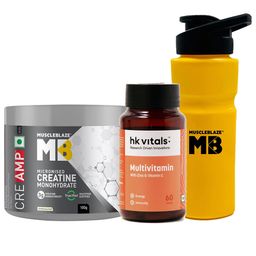 MuscleBlaze Creatine Monohydrate Unflavoured 100g & Multivitamin 60 tabs & Sipper Combo-28
