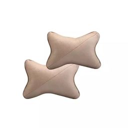 Auto Pearl Beige Designer Car Neck Rest Pillow Compatible for Jeep Compass (Set of 2, Beige)-79