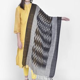 Cotton Dupatta Bazaar Black & Grey Ikat Woven Design Cotton Dupatta-40