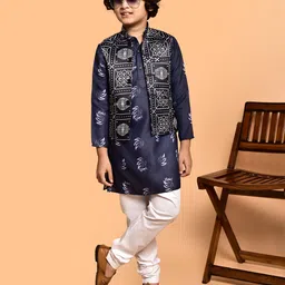 PRINTINDIA Boys Ethnic Motifs Printed Regular Straight Kurta with Pyjamas-17