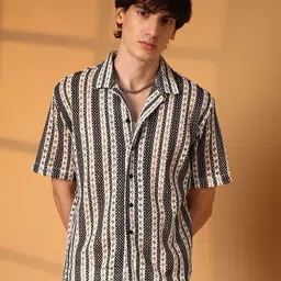 Campus Sutra Men Comfort Cuban Collar Multi Striped Cotton Oversized Casual Shirt-image-33