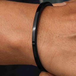 LITCHI Thin Black Stainless Steel Cuff Bracelet-image-40