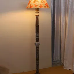Devansh White & Brown Conical Wooden Floor Lamp-7
