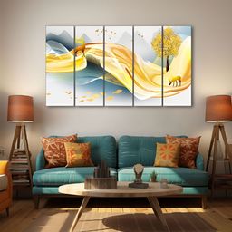The Castle Decor White & Yellow 5 Pieces Abstract Wooden Wall Arts-image-73