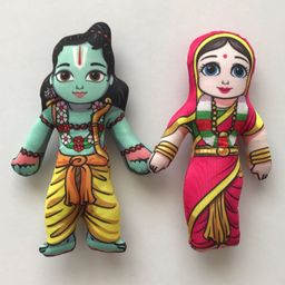 Little Canvas Lord Ram and Goddess Sita Plush Dolls Multicolour - Height 18 cm-image-1