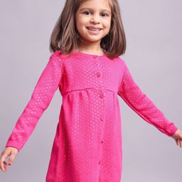 Babyhug Cotton Knit Full Sleeves Dots Printed Woollen Dress - Pink-image-88