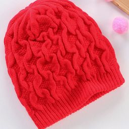 Babyhug Acrylic Blend Cable Knitted Reversible Cap Textured Red - Diameter 10 cm-picture-15