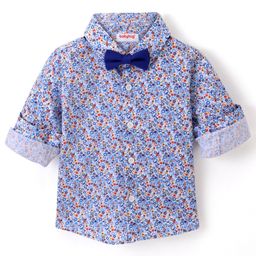 Babyhug Full Sleeves Party Wear Shirt with Bow Floral Print - Blue-image-56