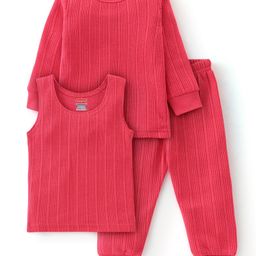 Babyhug Full Sleeves Thermal Wear Pullover Vest & Pant Set - Coral-image-91