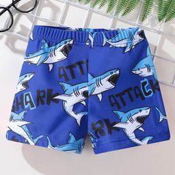 Kookie Kids Swimming Trunks Shark & Text  Print- Blue-image-16