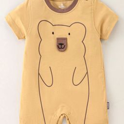 Child World Interlock Knit Half Sleeves Rompers Bear Print -Brown-image-25