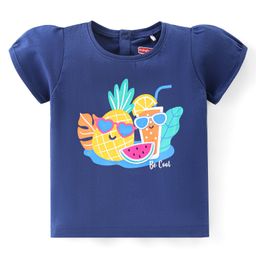 Babyhug Cotton Knit Half Sleeves Top with Pineapple  Graphics  - Navy Blue-image-75