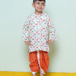 AJ Dezines Cotton Full Sleeves  Animal Printed Dhoti Kurta Set - Rust-image-22