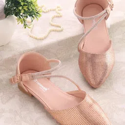Cute Walk by Babyhug Buckle Closure Stone Embellished Ballerina - Champagne-picture-23