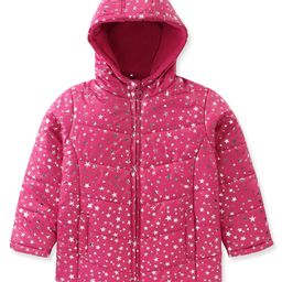 Pine Kids Woven Full Sleeves Front Open Padded Hooded Jacket with Foil Star Print - Pink-image-41