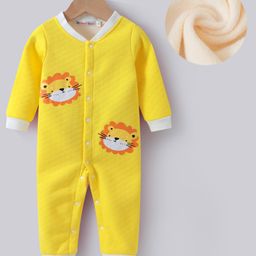 Kookie Kids Full Sleeves Winter Wear Romper With Lion Print - Yellow-image-11