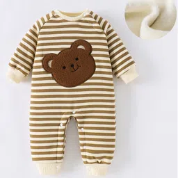 Kookie Kids Full Raglan Sleeves Striped Romper with Teddy Bear Patch - Brown-picture-48